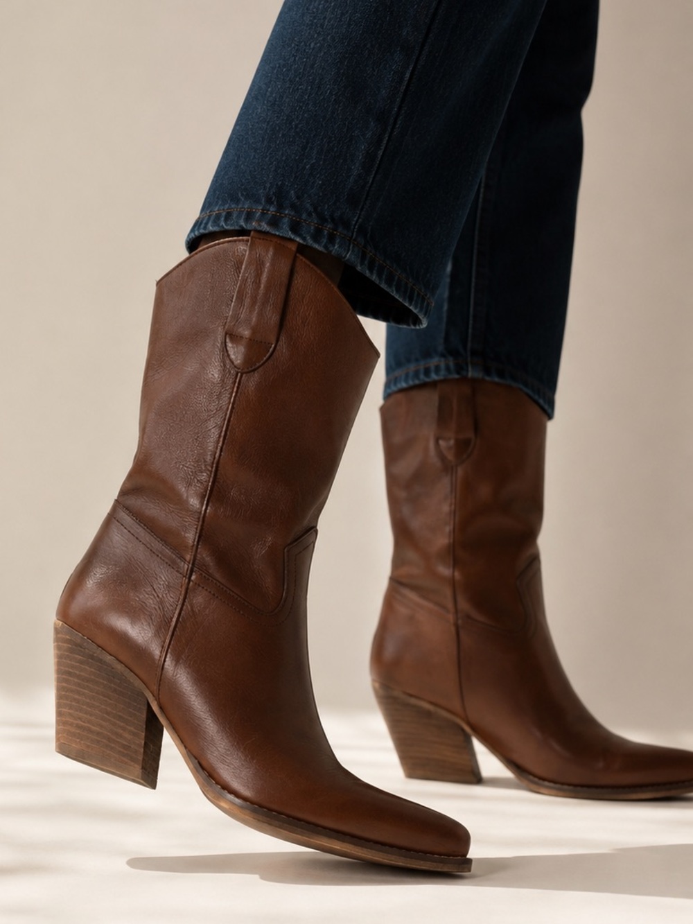 Trend Brown Genuine Leather Western Cowboy Boots Pointed Toe US11